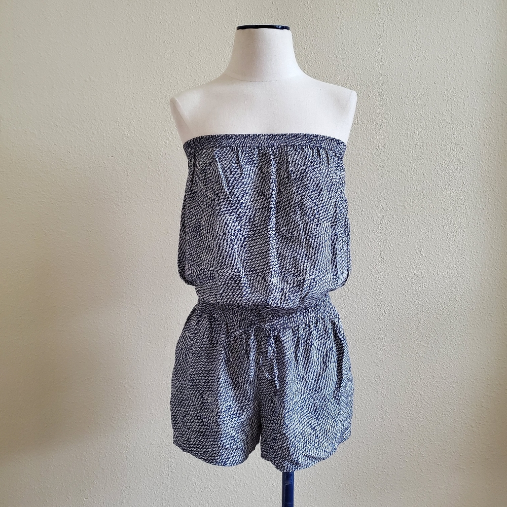 JOIE Jalliano Silk Romper Dark Navy/Porcelain